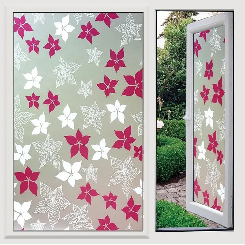 Decorative Window Film Etched Floral,Privacy Door Film,Static Cling Glass Film,No Glue Stained Glass Anti UV Window Paper Frosted Glass Film for Bathroom,Office,Meeting Room,Bedroom