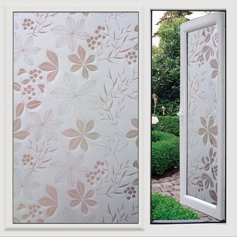 Decorative Window Film Etched Floral,Privacy Door Film,Static Cling Glass Film,No Glue Stained Glass Anti UV Window Paper Frosted Glass Film for Bathroom,Office,Meeting Room,Bedroom