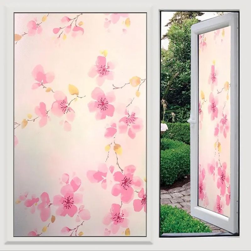 Decorative Window Film Etched Floral,Privacy Door Film,Static Cling Glass Film,No Glue Stained Glass Anti UV Window Paper Frosted Glass Film for Bathroom,Office,Meeting Room,Bedroom