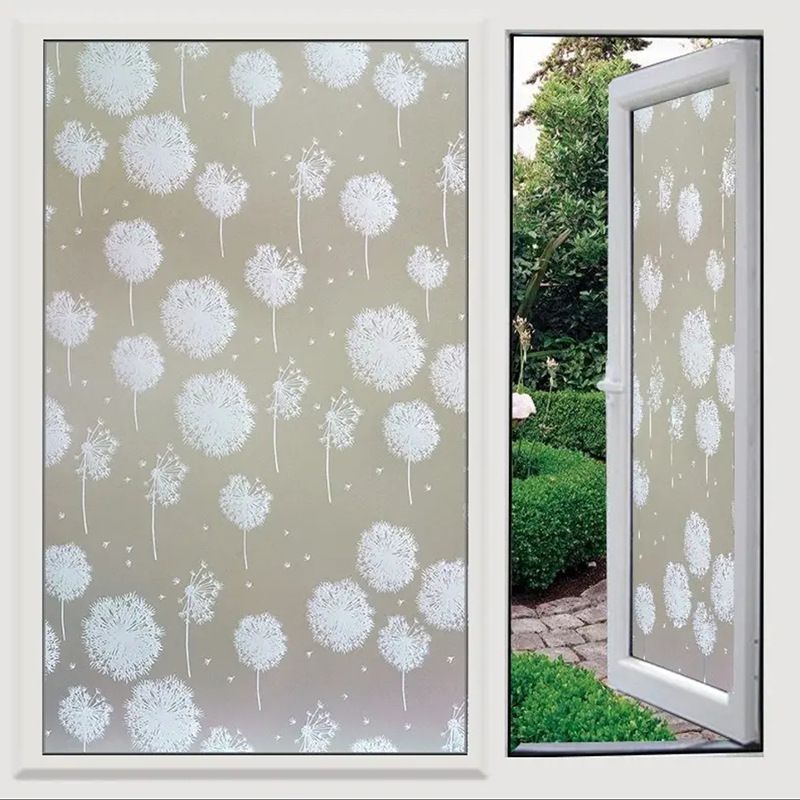 Decorative Window Film Etched Floral,Privacy Door Film,Static Cling Glass Film,No Glue Stained Glass Anti UV Window Paper Frosted Glass Film for Bathroom,Office,Meeting Room,Bedroom