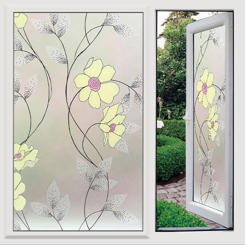 Decorative Window Film Etched Floral,Privacy Door Film,Static Cling Glass Film,No Glue Stained Glass Anti UV Window Paper Frosted Glass Film for Bathroom,Office,Meeting Room,Bedroom