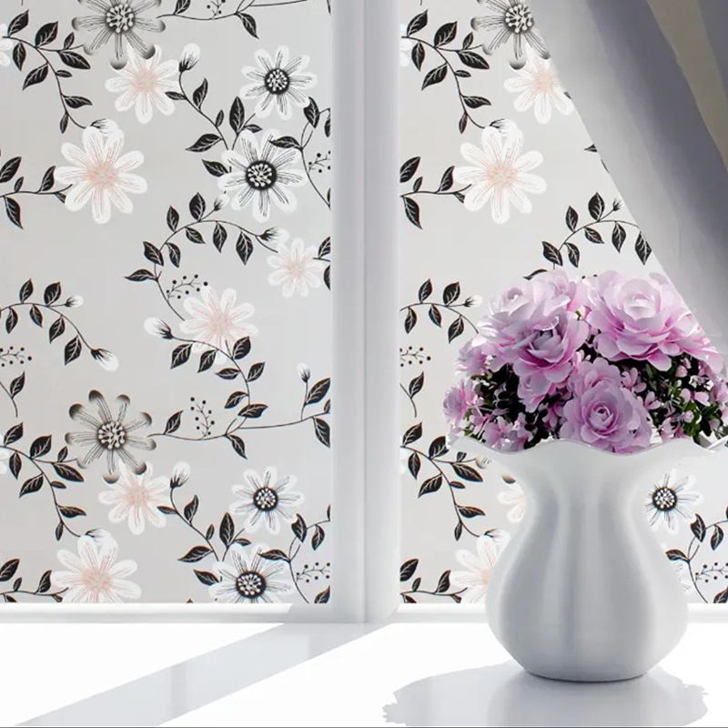 Decorative Window Film Etched Floral,Privacy Door Film,Static Cling Glass Film,No Glue Stained Glass Anti UV Window Paper Frosted Glass Film for Bathroom,Office,Meeting Room,Bedroom