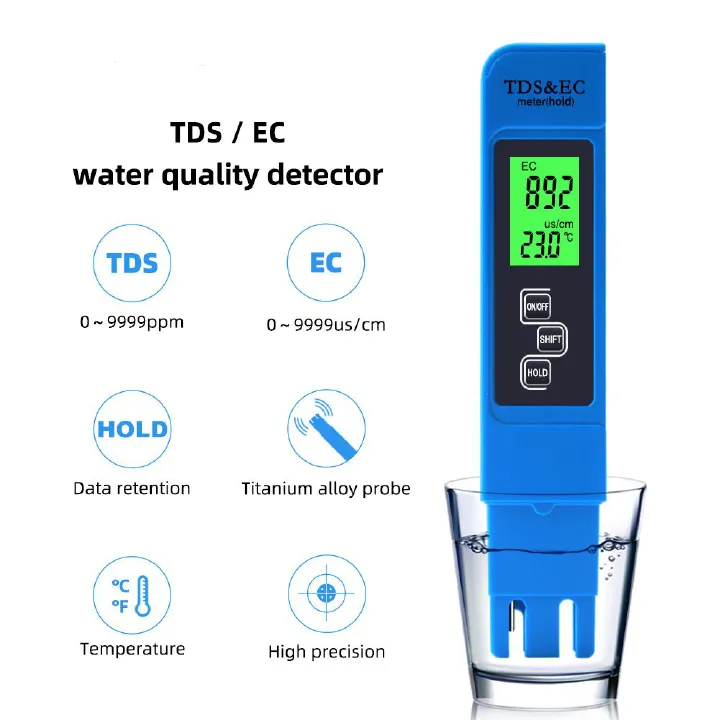 Digital TDS EC Meter Kits, Accuracy Water Quality Tester, Accurate and Reliable, TDS Meter, EC Meter & Temperature Meter 3 in 1 for Hydroponics, Drinking Water, Aquariums, Pool and Aquarium