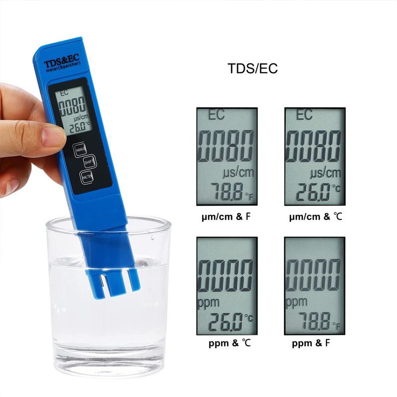 Digital TDS EC Meter Kits, Accuracy Water Quality Tester, Accurate and Reliable, TDS Meter, EC Meter & Temperature Meter 3 in 1 for Hydroponics, Drinking Water, Aquariums, Pool and Aquarium