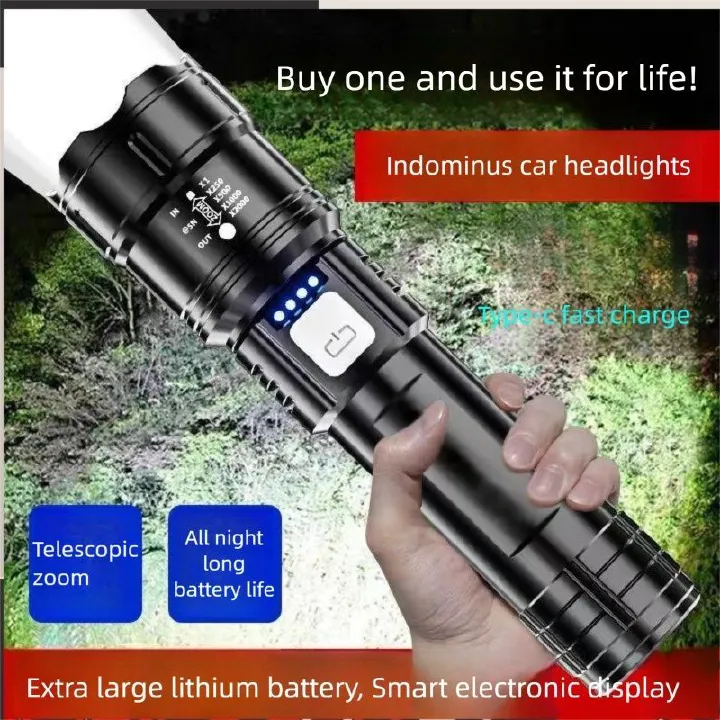 Super Bright Flashlight with Digital Power Display High Lumen Rechargeable LED Flashlight, Waterproof,USB Output Power Bank,Tactical Flashlight for Camping, Hiking, Emergencies,Outdoor, Hunting