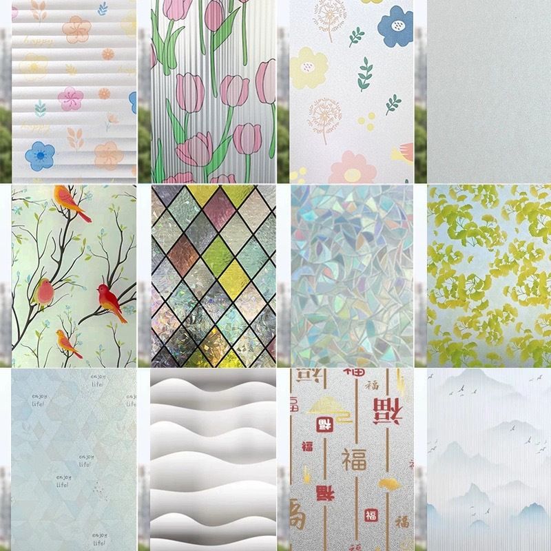 Window Privacy Film, 3D Frosted Stained Glass Film, Vinyl Decorative Window Decals, Static Clings Window Film No-Glue Removable Decals UV Protection Sun Blocking Non Adhesive Window Stickers for Home