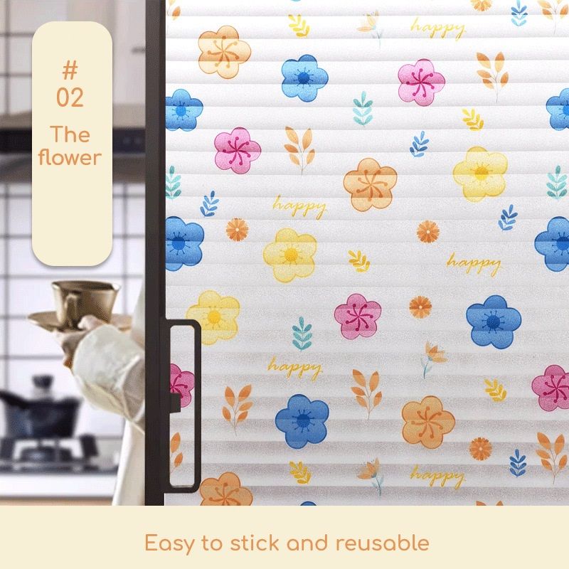 Window Privacy Film, 3D Frosted Stained Glass Film, Vinyl Decorative Window Decals, Static Clings Window Film No-Glue Removable Decals UV Protection Sun Blocking Non Adhesive Window Stickers for Home