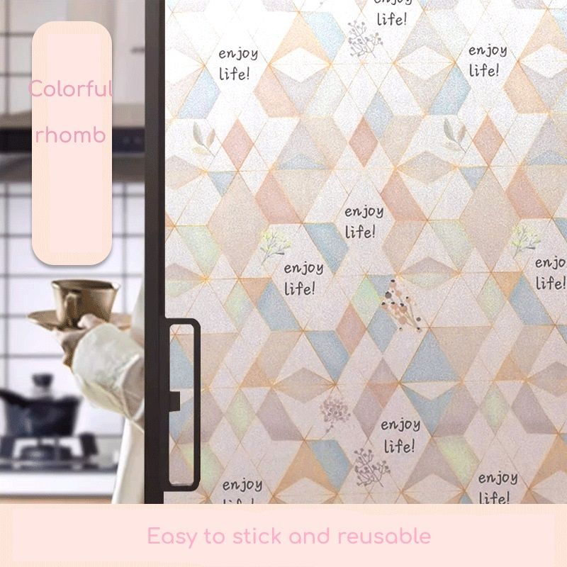 Window Privacy Film, 3D Frosted Stained Glass Film, Vinyl Decorative Window Decals, Static Clings Window Film No-Glue Removable Decals UV Protection Sun Blocking Non Adhesive Window Stickers for Home