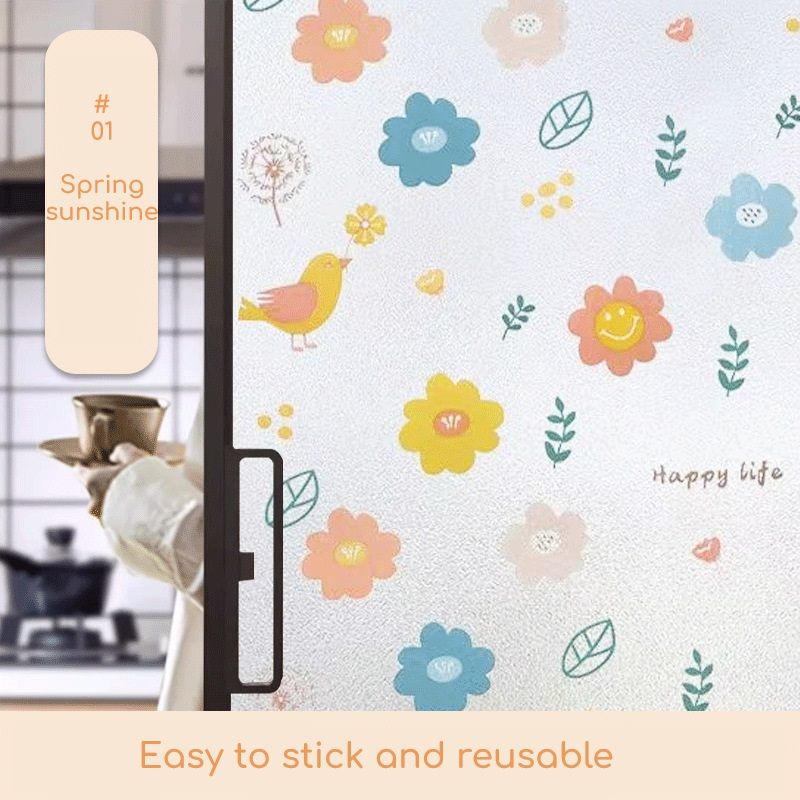 Window Privacy Film, 3D Frosted Stained Glass Film, Vinyl Decorative Window Decals, Static Clings Window Film No-Glue Removable Decals UV Protection Sun Blocking Non Adhesive Window Stickers for Home