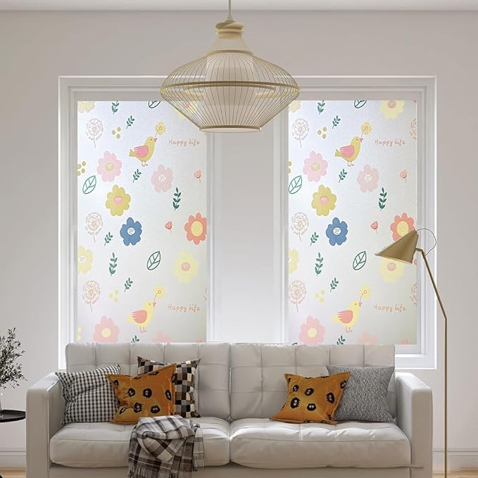 Window Privacy Film, 3D Frosted Stained Glass Film, Vinyl Decorative Window Decals, Static Clings Window Film No-Glue Removable Decals UV Protection Sun Blocking Non Adhesive Window Stickers for Home