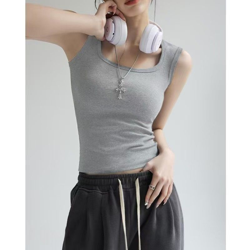Womens Tank Tops Scoop Neck Ribbed Sleeveless Top Casual Basic Slim Fitted Knit Cami Tee Shirts Class Camisole for Women,  Airy Soft Comfy Tank Tops Cami Undershirt