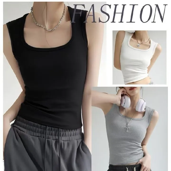 Womens Tank Tops Scoop Neck Ribbed Sleeveless Top Casual Basic Slim Fitted Knit Cami Tee Shirts Class Camisole for Women,  Airy Soft Comfy Tank Tops Cami Undershirt