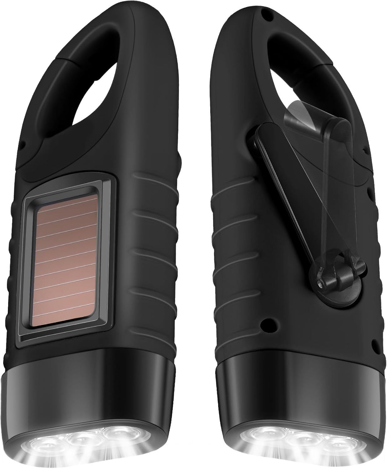 Hand Crank Solar Powered Flashlight, Emergency Rechargeable LED Flashlight with Dynamo Carbiner, Survival Flashlight, Quick Snap Carbiner Dynamo Flashlight Torch for Outdoor Sports