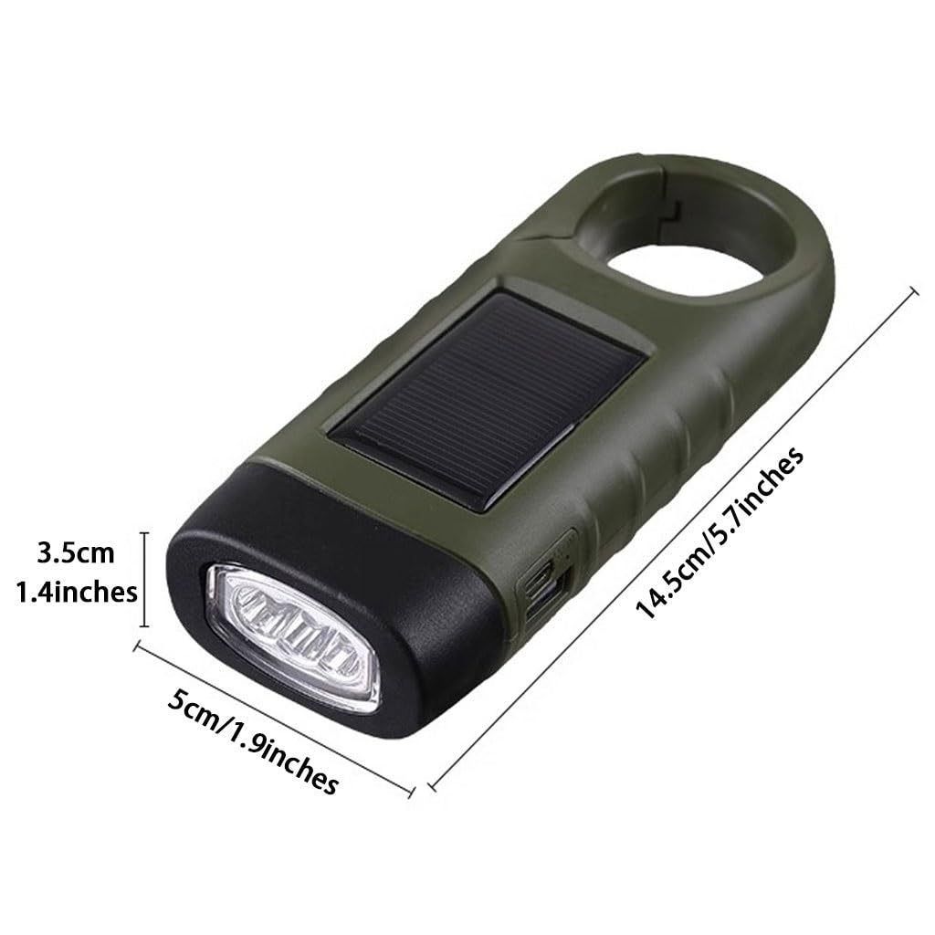 Hand Crank Solar Powered Flashlight, Emergency Rechargeable LED Flashlight with Dynamo Carbiner, Survival Flashlight, Quick Snap Carbiner Dynamo Flashlight Torch for Outdoor Sports