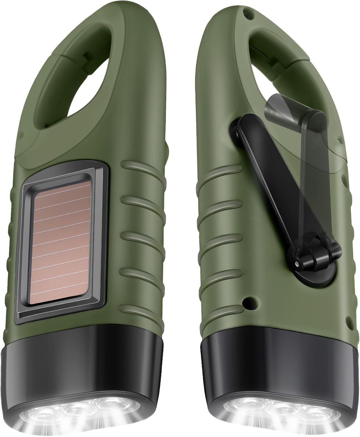 Hand Crank Solar Powered Flashlight, Emergency Rechargeable LED Flashlight with Dynamo Carbiner, Survival Flashlight, Quick Snap Carbiner Dynamo Flashlight Torch for Outdoor Sports