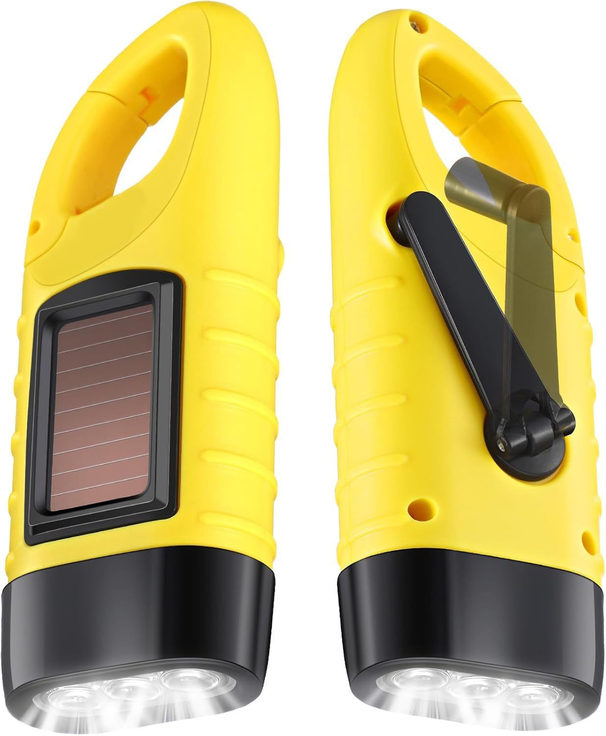 Hand Crank Solar Powered Flashlight, Emergency Rechargeable LED Flashlight with Dynamo Carbiner, Survival Flashlight, Quick Snap Carbiner Dynamo Flashlight Torch for Outdoor Sports