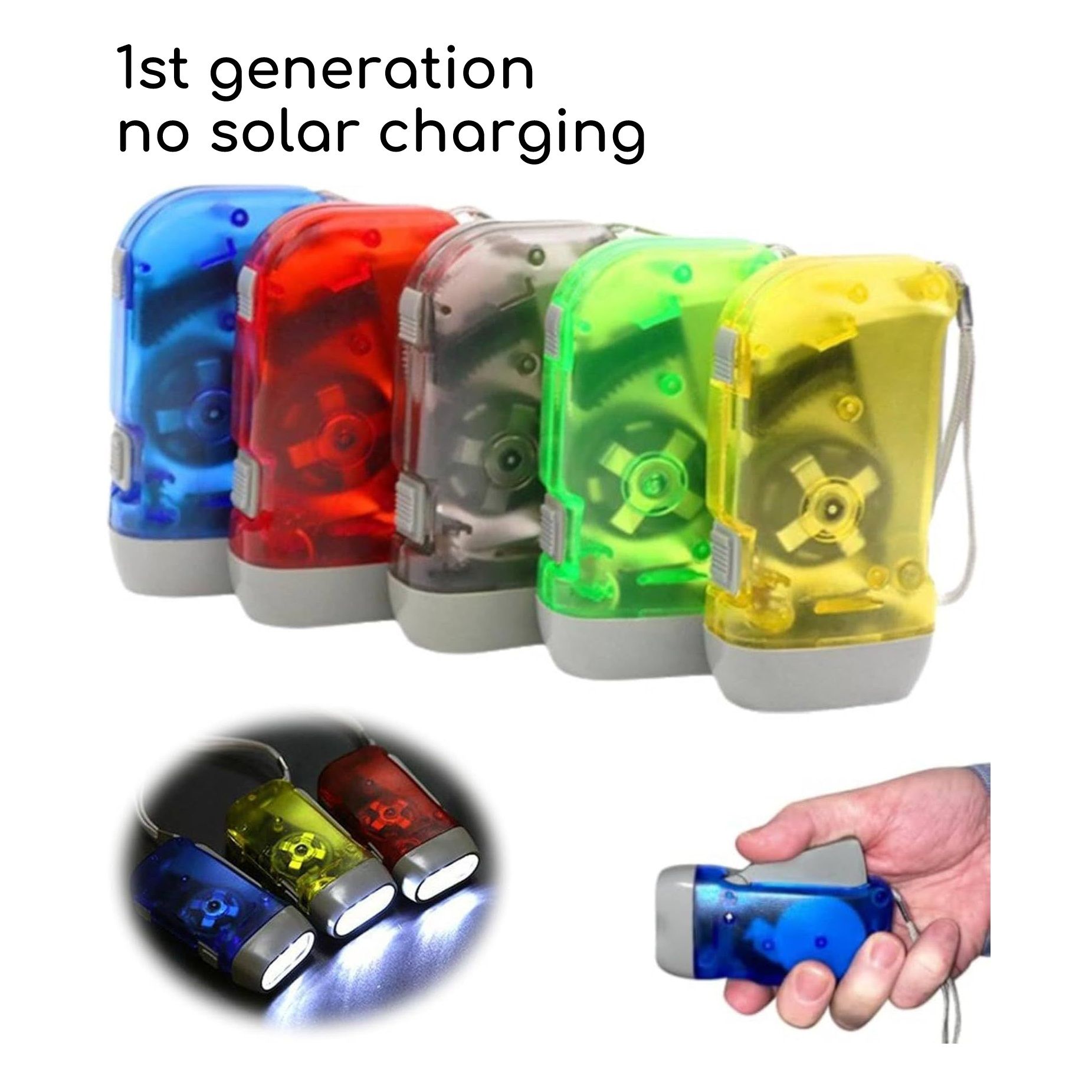 Hand Crank Solar Powered Flashlight, Emergency Rechargeable LED Flashlight with Dynamo Carbiner, Survival Flashlight, Quick Snap Carbiner Dynamo Flashlight Torch for Outdoor Sports