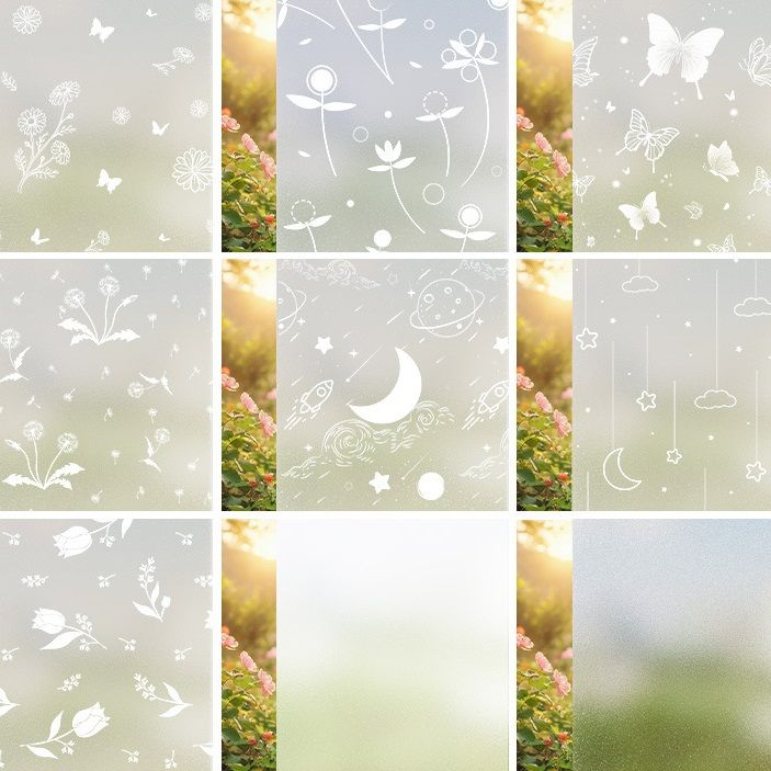 Window Privacy Film, Non-Adhesive Frosted Sun Heat Blocking Window Clings Easy to Apply & Removable Adhesive Reusable Door Stickers for Home Bathroom Office Decorative Stained Glass Window Film