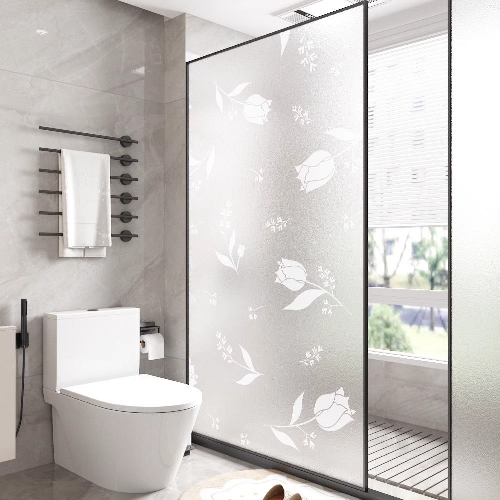 Window Privacy Film, Non-Adhesive Frosted Sun Heat Blocking Window Clings Easy to Apply & Removable Adhesive Reusable Door Stickers for Home Bathroom Office Decorative Stained Glass Window Film