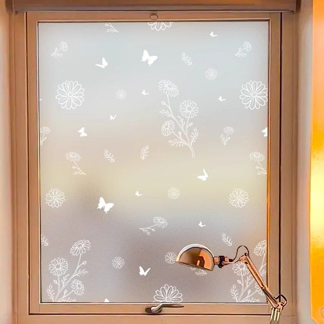 Window Privacy Film, Non-Adhesive Frosted Sun Heat Blocking Window Clings Easy to Apply & Removable Adhesive Reusable Door Stickers for Home Bathroom Office Decorative Stained Glass Window Film