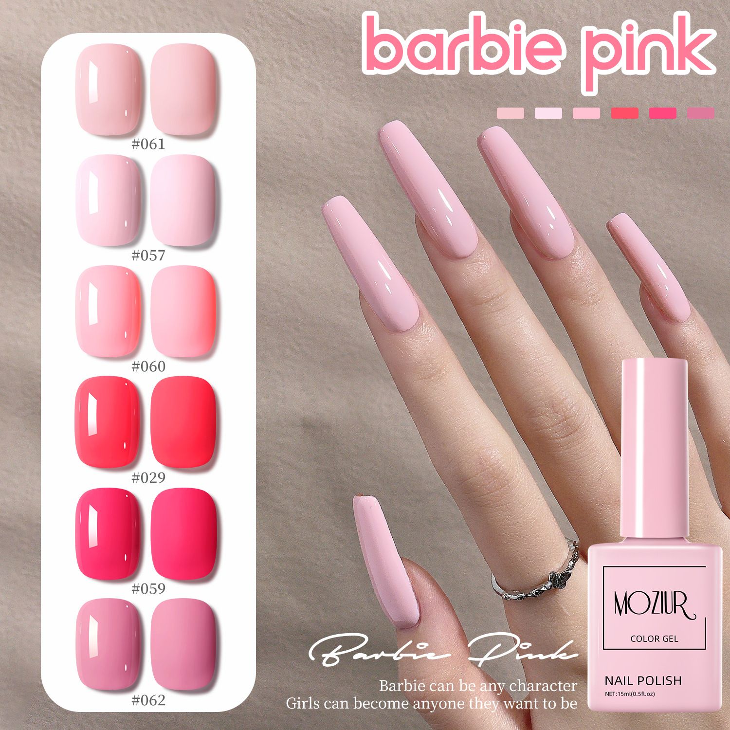 Salon-Quality Gel Nail Polish, Pink Light Soft to Dark Polish All Seasons Nail Art Gel Valentine