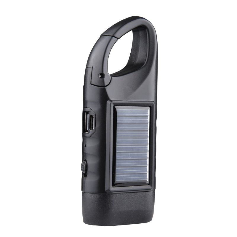 Hand Crank Solar Powered Flashlight, Emergency Rechargeable LED Flashlight with Dynamo Carbiner, Survival Flashlight, Quick Snap Carbiner Dynamo Flashlight Torch for Outdoor Sports