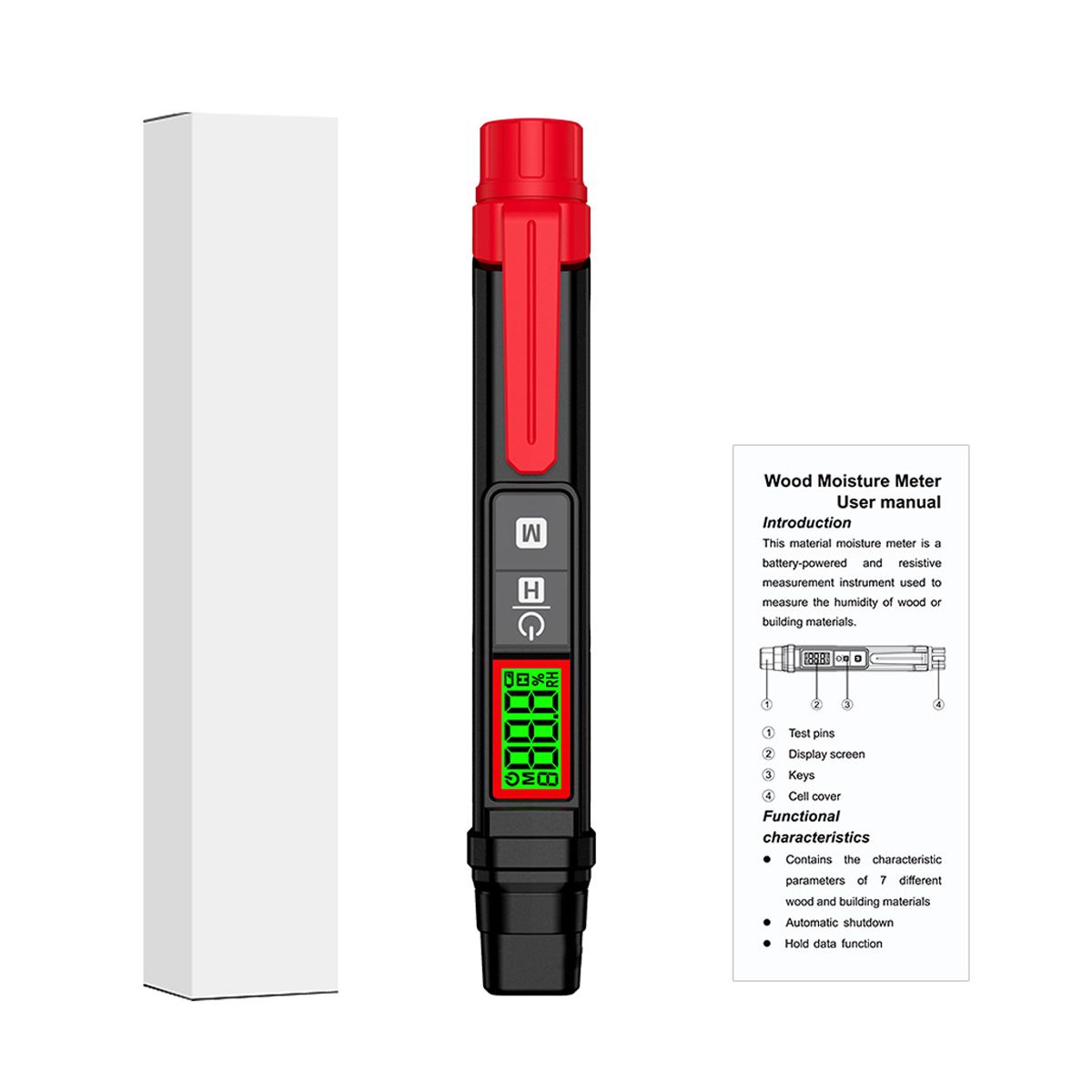 Digital Moisture Meter for Wood, Drywall Ceilings, Carpet & Flooring – Pin-Type Moisture Detector with Replaceable Pins, Hold Function & Custom Wood Settings Backlit LCD Display Water Leak Detector