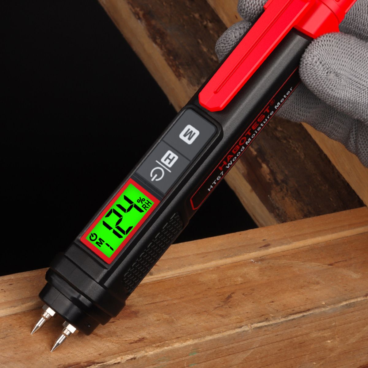Digital Moisture Meter for Wood, Drywall Ceilings, Carpet & Flooring – Pin-Type Moisture Detector with Replaceable Pins, Hold Function & Custom Wood Settings Backlit LCD Display Water Leak Detector