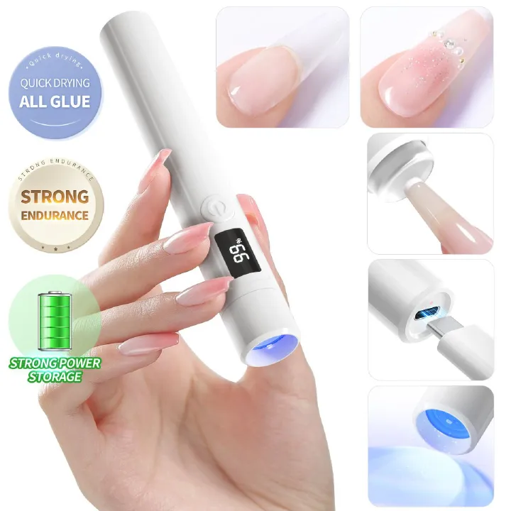 Handheld UV Light for Gel Nails, Mini Nail Lamp Rechargeable with LCD Display, Portable Manicure Uv Led Light Eye-Protective Cover Flash Cure Nail Dryer for Rhinestone Glue Decoration DIY at Home