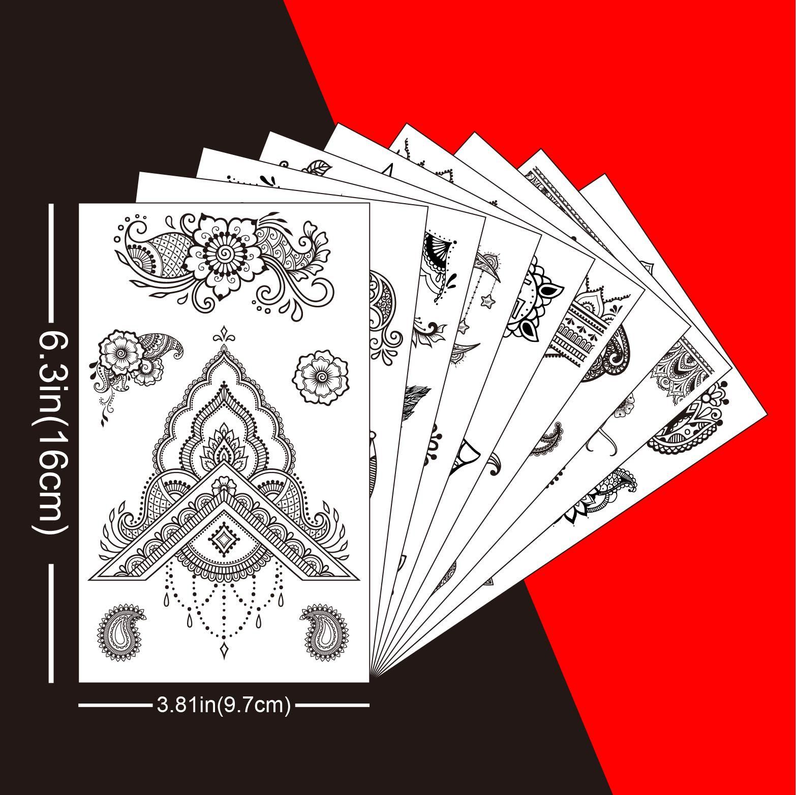 Temporary Tattoos For Women Girls, Waterproof Fake Tattoos Temporary Elephant Ganesha Lace Tattoo Kits, Lotus Mandala Flower Henna Tatoo Sticker Mandala Moon Neck Chest Arm Butterfly Party Favor