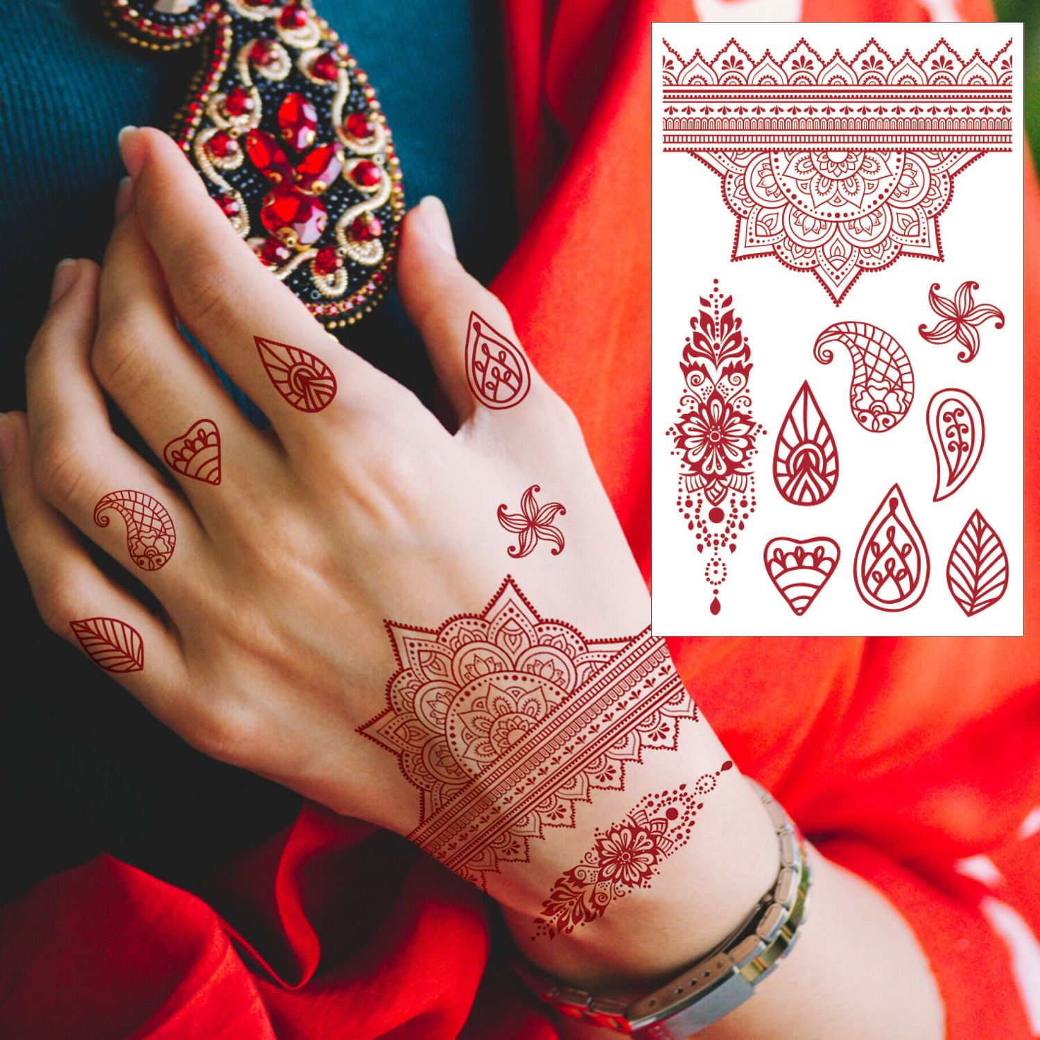 Temporary Tattoos For Women Girls, Waterproof Fake Tattoos Temporary Elephant Ganesha Lace Tattoo Kits, Lotus Mandala Flower Henna Tatoo Sticker Mandala Moon Neck Chest Arm Butterfly Party Favor