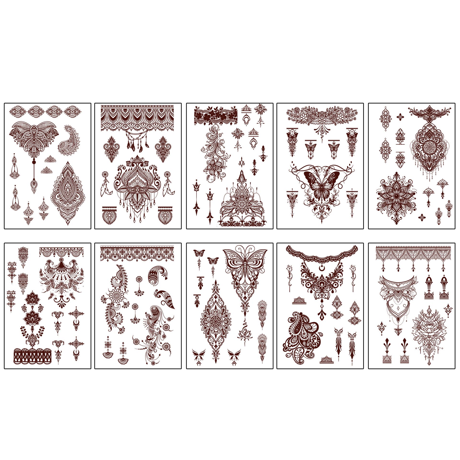 Temporary Tattoos For Women Girls, Waterproof Fake Tattoos Temporary Elephant Ganesha Lace Tattoo Kits, Lotus Mandala Flower Henna Tatoo Sticker Mandala Moon Neck Chest Arm Butterfly Party Favor