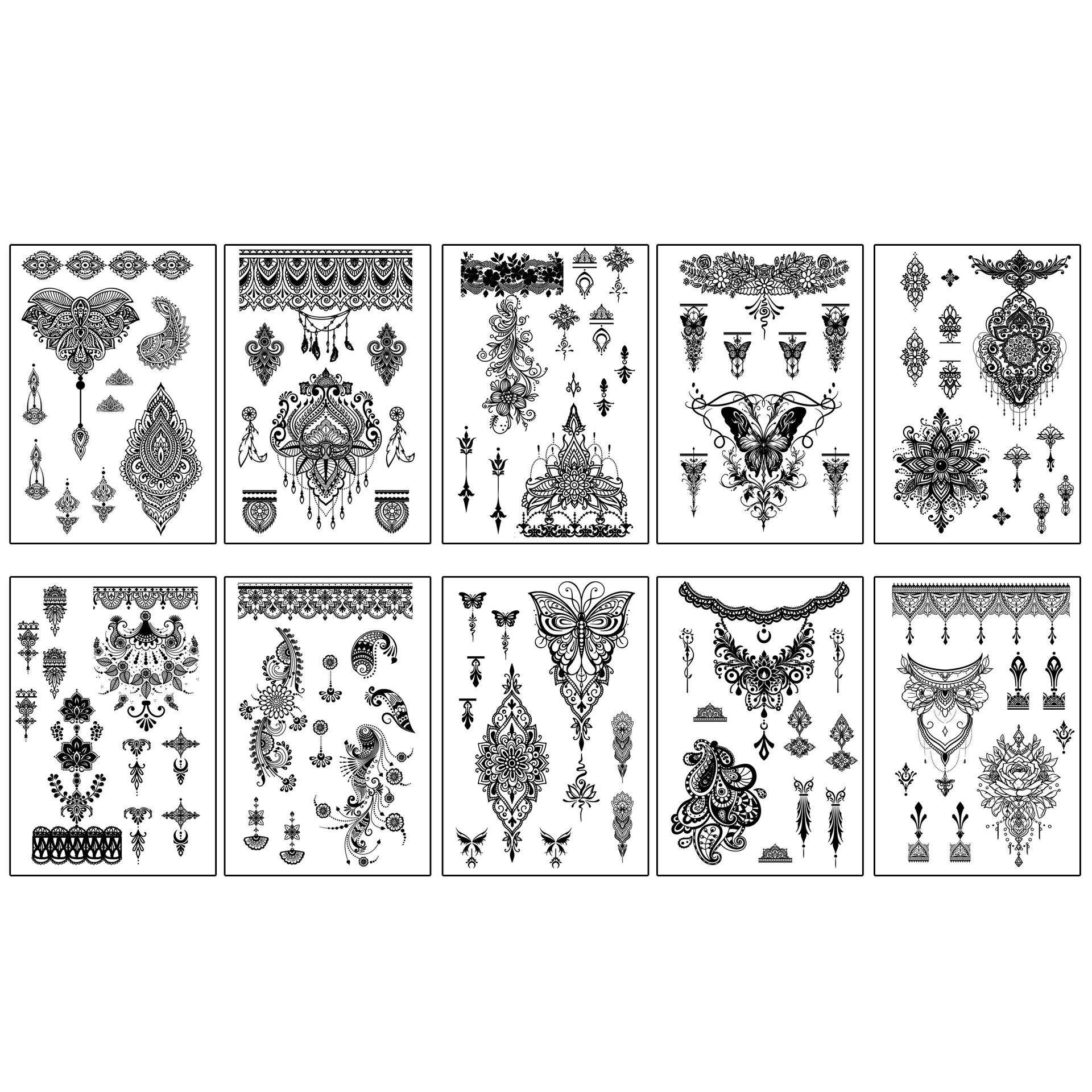 Temporary Tattoos For Women Girls, Waterproof Fake Tattoos Temporary Elephant Ganesha Lace Tattoo Kits, Lotus Mandala Flower Henna Tatoo Sticker Mandala Moon Neck Chest Arm Butterfly Party Favor