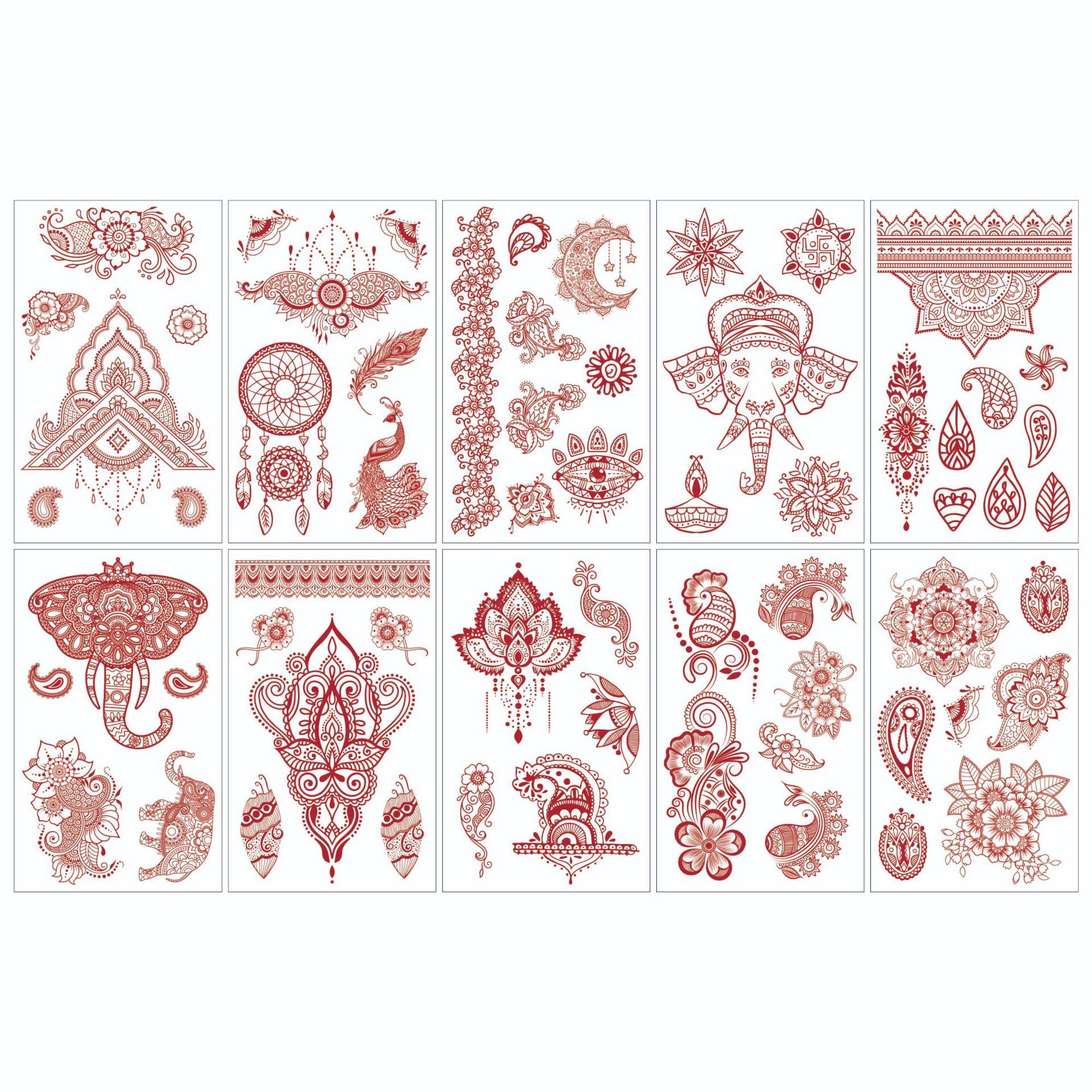 Temporary Tattoos For Women Girls, Waterproof Fake Tattoos Temporary Elephant Ganesha Lace Tattoo Kits, Lotus Mandala Flower Henna Tatoo Sticker Mandala Moon Neck Chest Arm Butterfly Party Favor