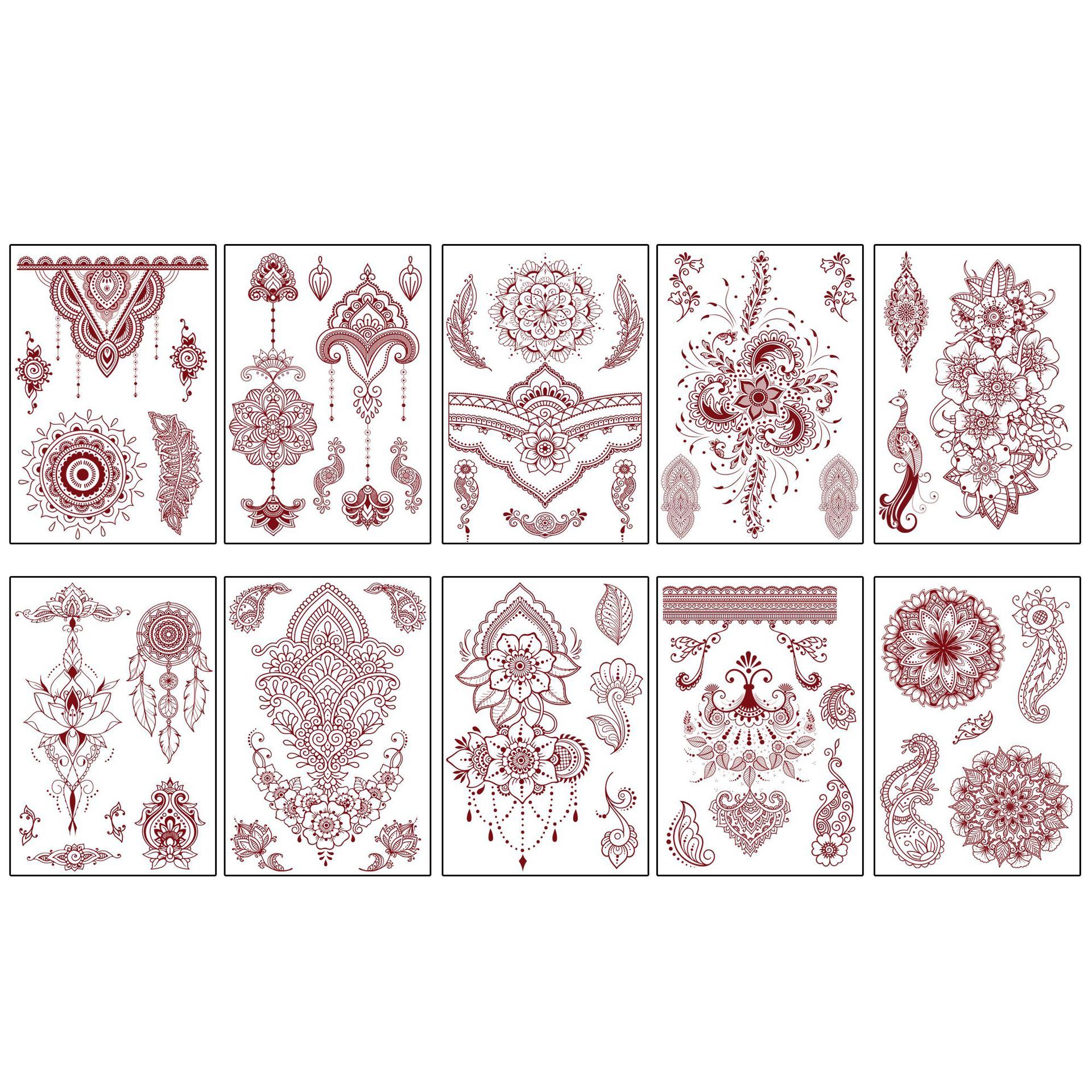 Temporary Tattoos For Women Girls, Waterproof Fake Tattoos Temporary Elephant Ganesha Lace Tattoo Kits, Lotus Mandala Flower Henna Tatoo Sticker Mandala Moon Neck Chest Arm Butterfly Party Favor