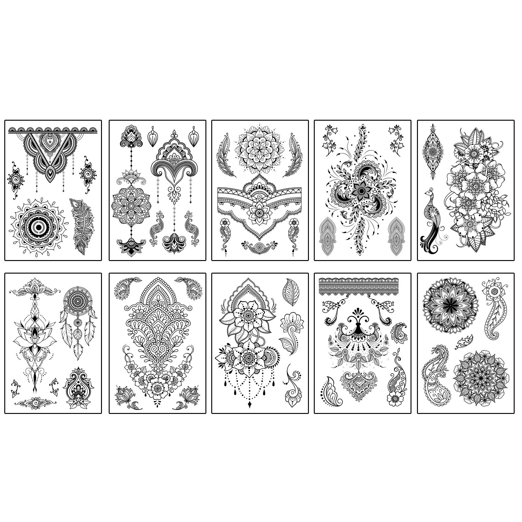 Temporary Tattoos For Women Girls, Waterproof Fake Tattoos Temporary Elephant Ganesha Lace Tattoo Kits, Lotus Mandala Flower Henna Tatoo Sticker Mandala Moon Neck Chest Arm Butterfly Party Favor