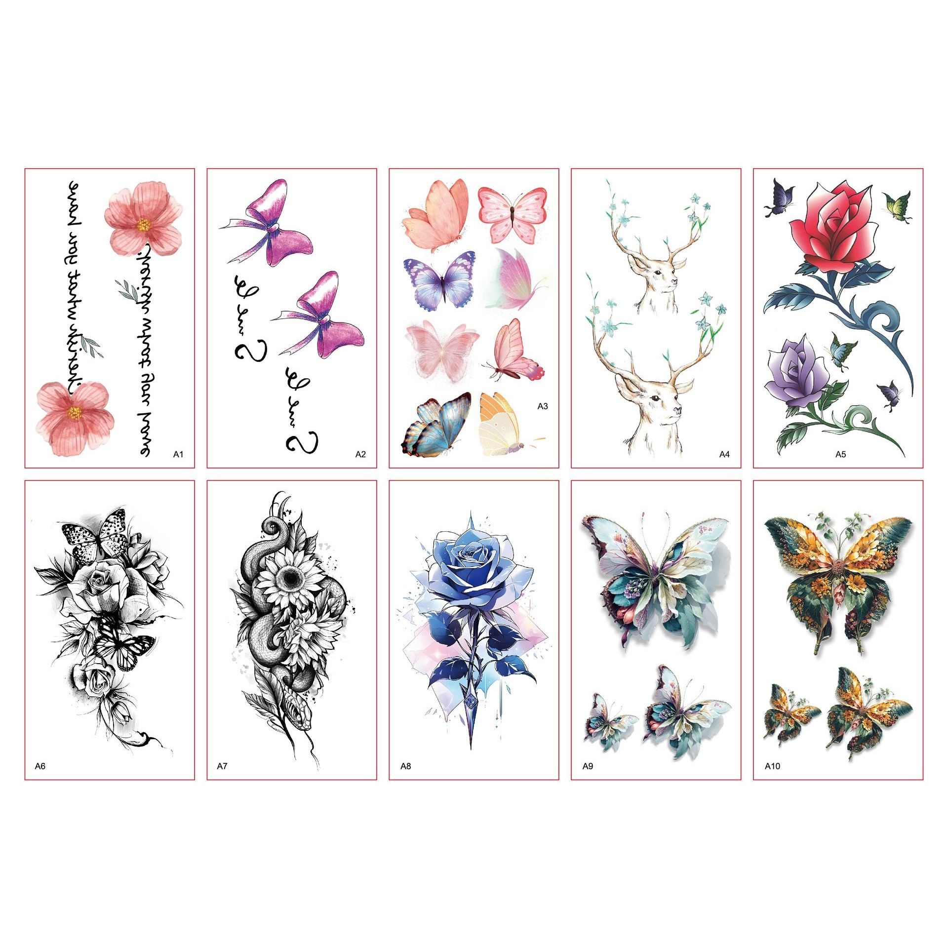 Temporary Tattoos For Women Girls, Waterproof Fake Tattoos Temporary Elephant Ganesha Lace Tattoo Kits, Lotus Mandala Flower Henna Tatoo Sticker Mandala Moon Neck Chest Arm Butterfly Party Favor