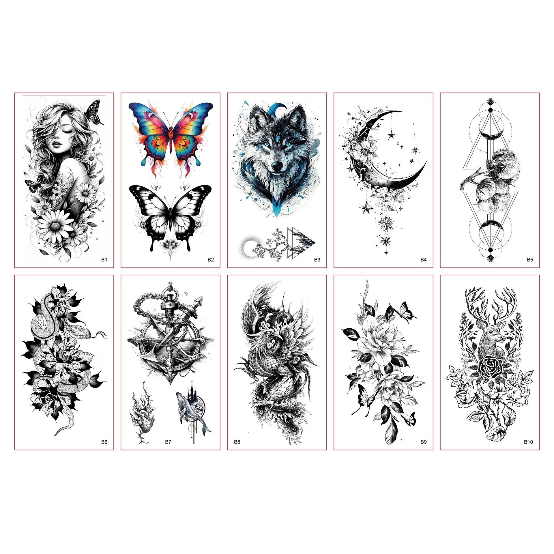 Temporary Tattoos For Women Girls, Waterproof Fake Tattoos Temporary Elephant Ganesha Lace Tattoo Kits, Lotus Mandala Flower Henna Tatoo Sticker Mandala Moon Neck Chest Arm Butterfly Party Favor