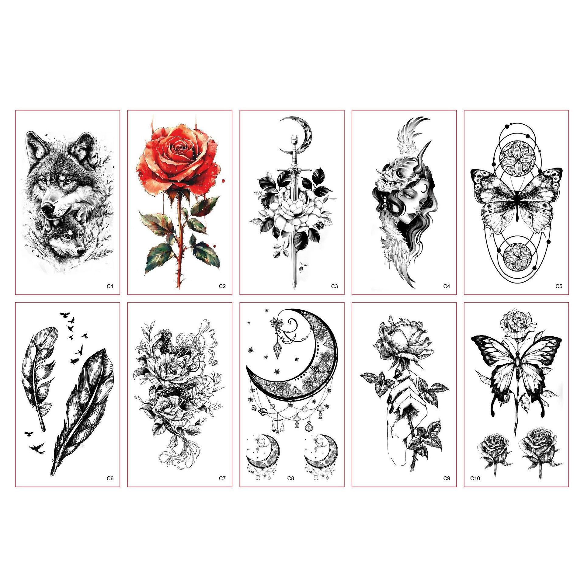 Temporary Tattoos For Women Girls, Waterproof Fake Tattoos Temporary Elephant Ganesha Lace Tattoo Kits, Lotus Mandala Flower Henna Tatoo Sticker Mandala Moon Neck Chest Arm Butterfly Party Favor