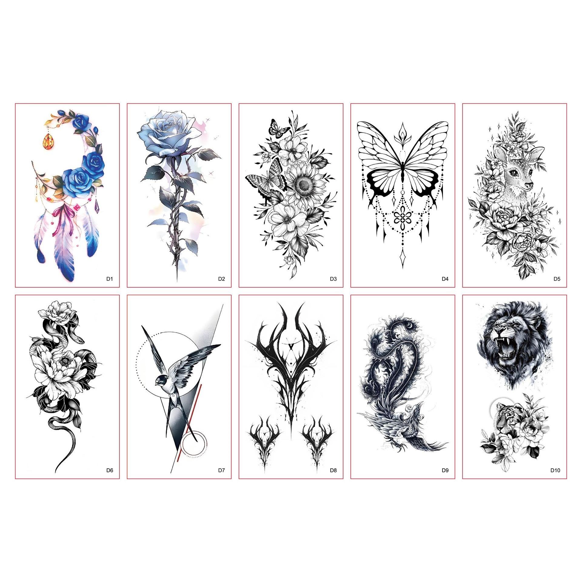 Temporary Tattoos For Women Girls, Waterproof Fake Tattoos Temporary Elephant Ganesha Lace Tattoo Kits, Lotus Mandala Flower Henna Tatoo Sticker Mandala Moon Neck Chest Arm Butterfly Party Favor
