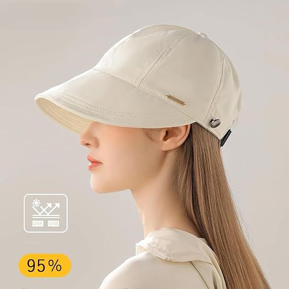 Women's Sun Visor Hat, Wide Brim UV Protection, Packable Ponytail Beach Hat, Summer Sports Golf Cap Hiking Fishing Hats