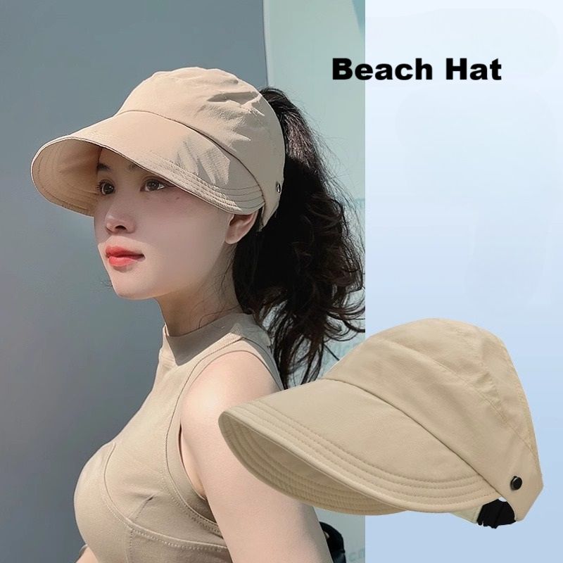 Women's Sun Visor Hat, Wide Brim UV Protection, Packable Ponytail Beach Hat, Summer Sports Golf Cap Hiking Fishing Hats