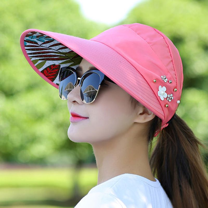 Women's Sun Visor Hat, Wide Brim UV Protection, Packable Ponytail Beach Hat, Summer Sports Golf Cap Hiking Fishing Hats