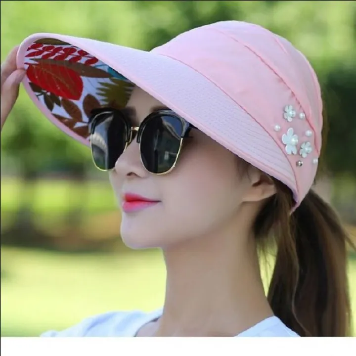 Women's Sun Visor Hat, Wide Brim UV Protection, Packable Ponytail Beach Hat, Summer Sports Golf Cap Hiking Fishing Hats