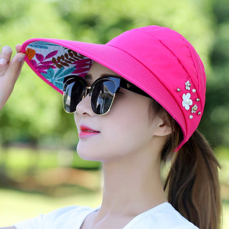 Women's Sun Visor Hat, Wide Brim UV Protection, Packable Ponytail Beach Hat, Summer Sports Golf Cap Hiking Fishing Hats