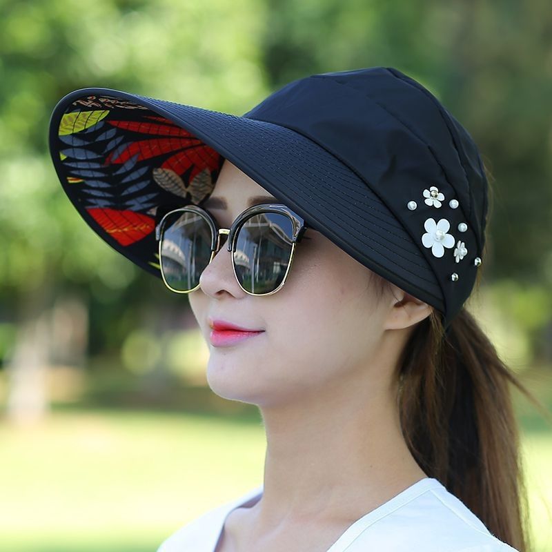 Women's Sun Visor Hat, Wide Brim UV Protection, Packable Ponytail Beach Hat, Summer Sports Golf Cap Hiking Fishing Hats