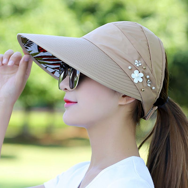 Women's Sun Visor Hat, Wide Brim UV Protection, Packable Ponytail Beach Hat, Summer Sports Golf Cap Hiking Fishing Hats