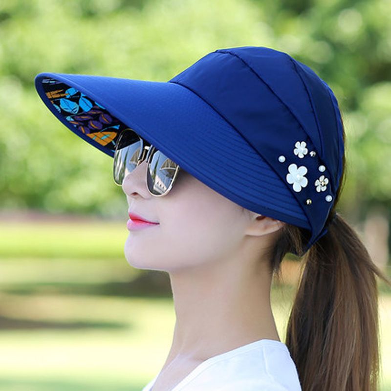 Women's Sun Visor Hat, Wide Brim UV Protection, Packable Ponytail Beach Hat, Summer Sports Golf Cap Hiking Fishing Hats