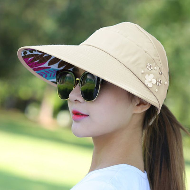Women's Sun Visor Hat, Wide Brim UV Protection, Packable Ponytail Beach Hat, Summer Sports Golf Cap Hiking Fishing Hats