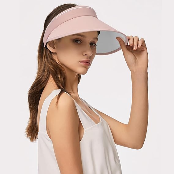 Sun Visor Hats Women foldable  Large Brim Summer UV Protection Beach Cap Sport Sun Hats Adjustable Empty Top Face Covering for Beach Hiking Outdoor Sun Protection
